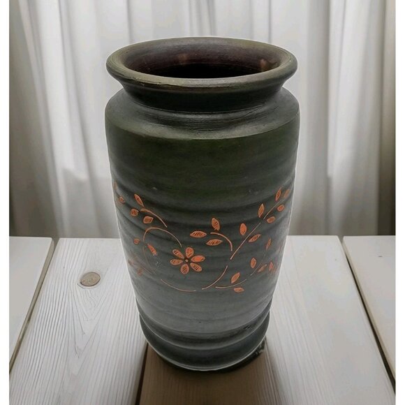 Stoneware Pottery Crock Handpainted Floral Rustic Primitive Utensil Holder Vase - Picture 1 of 11